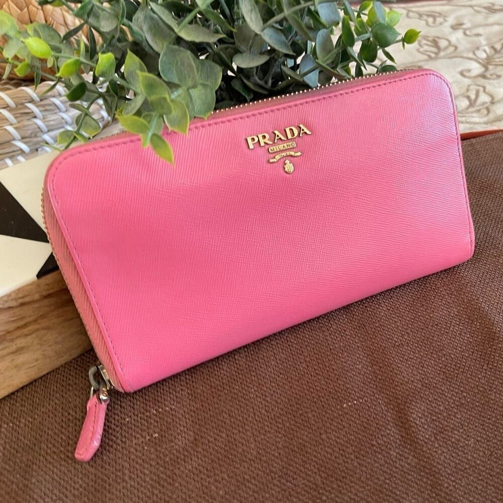 Prada Pink saffiano leather zippy wallet